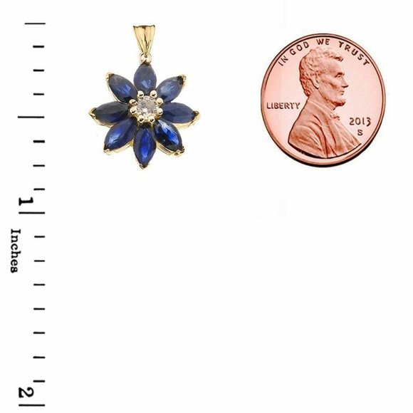 Solid 14k Gold Sapphire Diamond Daisy Pendant